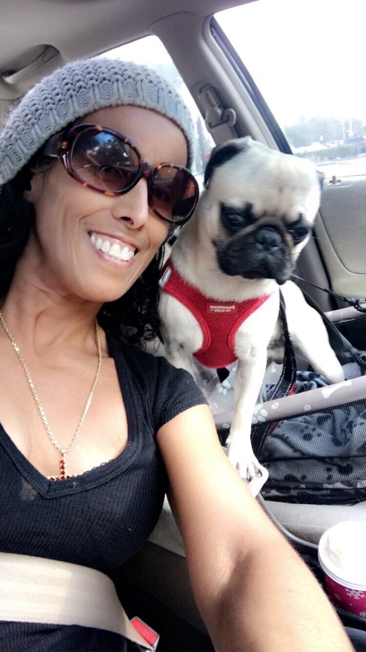 Sandra with her pug named Max