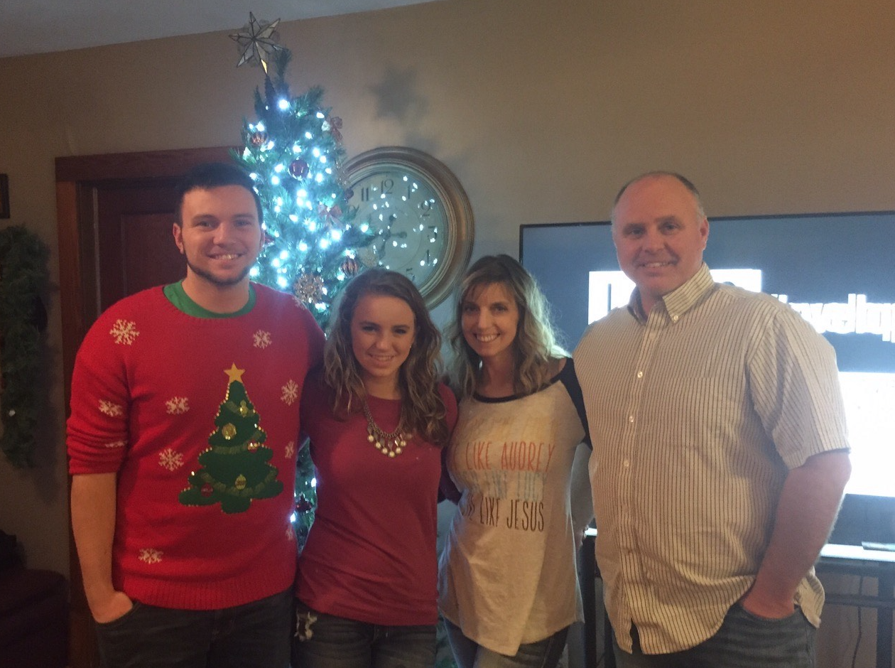 Jennifer and her family at Christmas in 2016