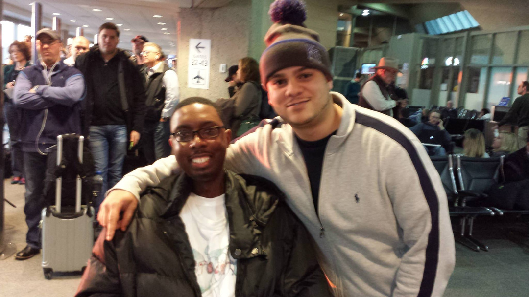 Erion with his former teammate in a chance meeting at the airport
