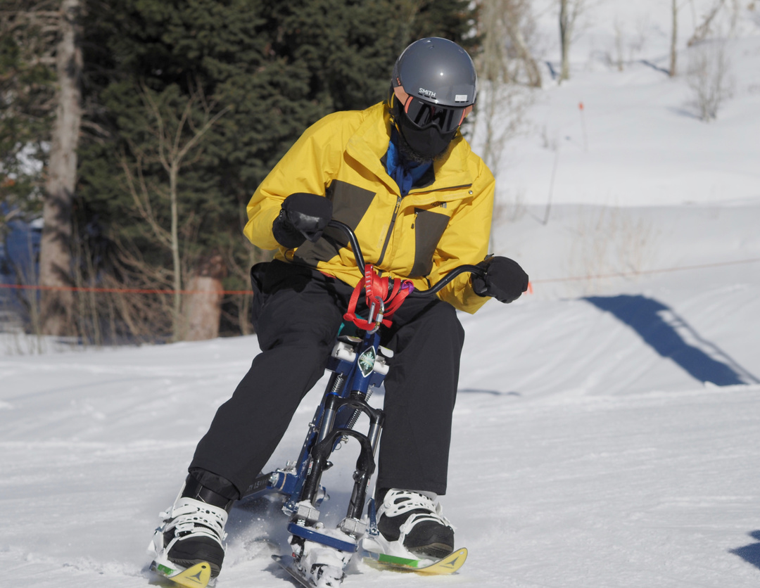 Erion on a ski bike, which was new to him