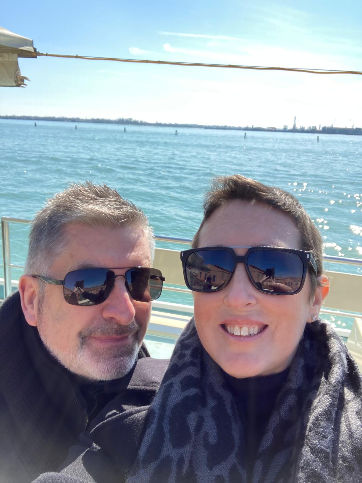 Cheryl and her husband on vacation in Venice! After having contracted COVID-19 multiple times over the past few years, Cheryl finally feels healthy enough to travel again!