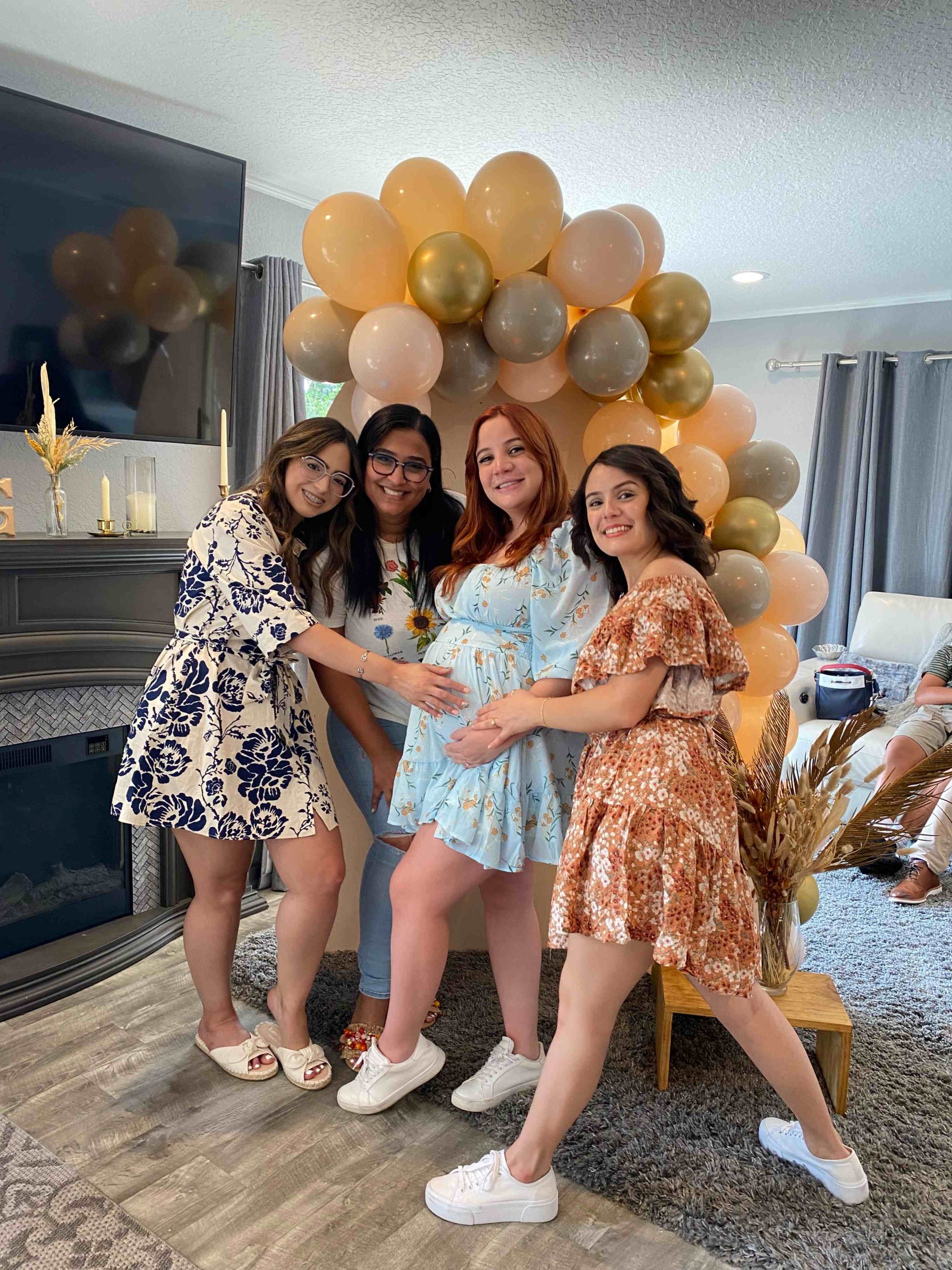 Aneila and her closest cousins Valeria, Leslie, and Vanessa, who she calls her sisters, celebrating Leslie’s miracle baby.